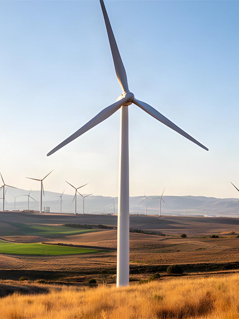 Aerogenerador E-126 de gran rotor instalado en un parque eólico terrestre de Castilla y León