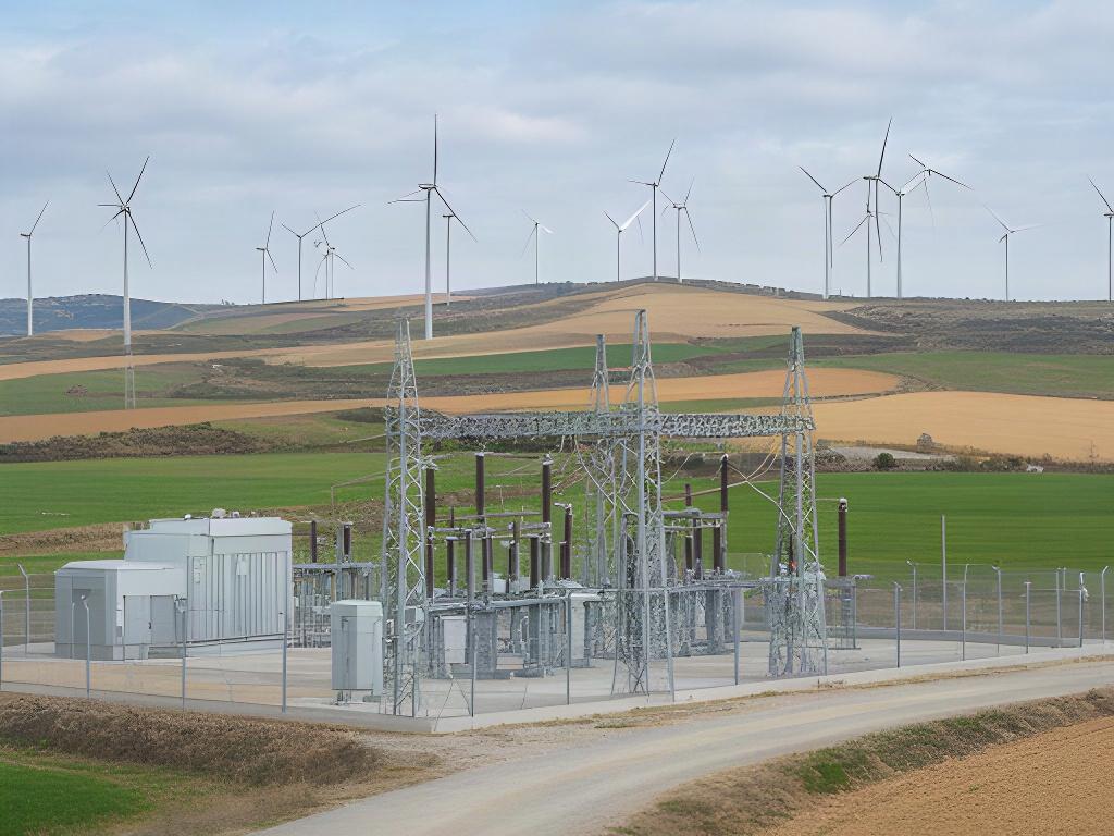 Subestación eléctrica del parque Montes de Oca, integrada en un paisaje rural de Castilla y León