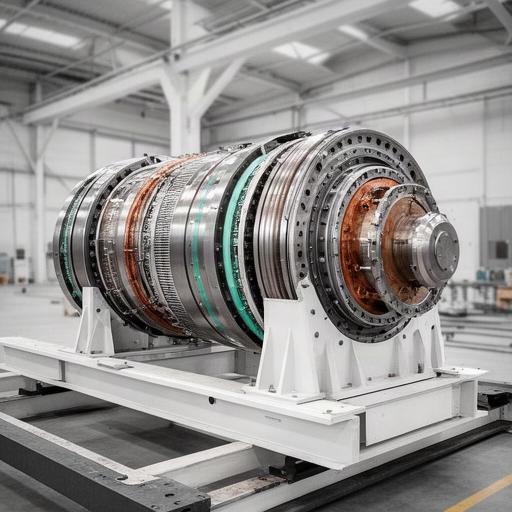 Generador eléctrico de aerogenerador colocado sobre una plataforma de fabricación
