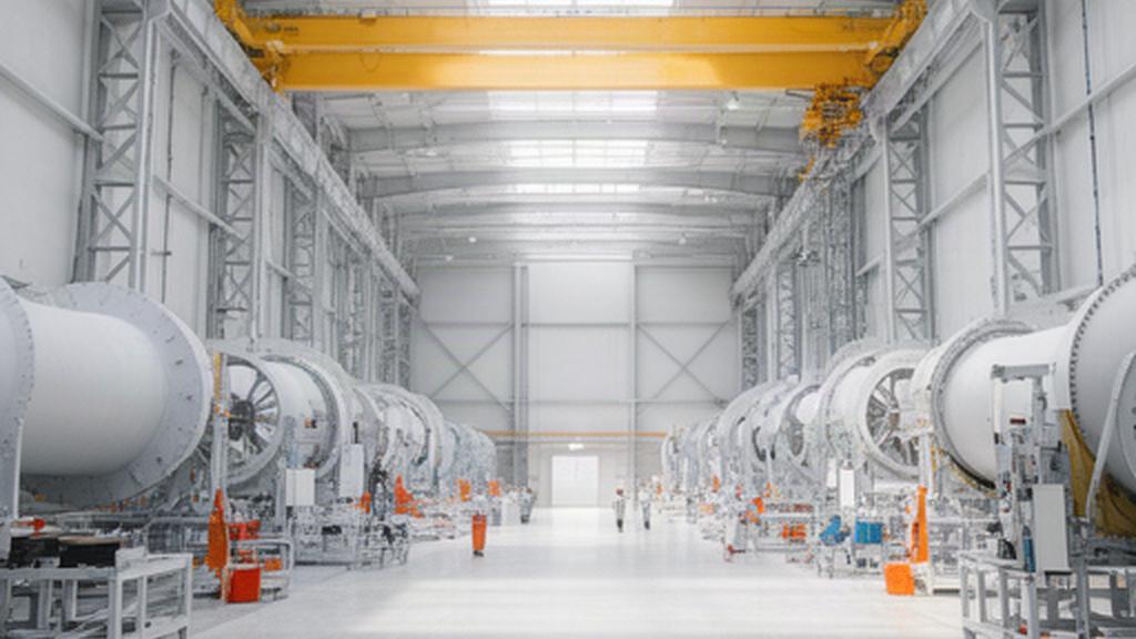 Interior luminoso de la planta de fabricación de aerogeneradores en Burgos