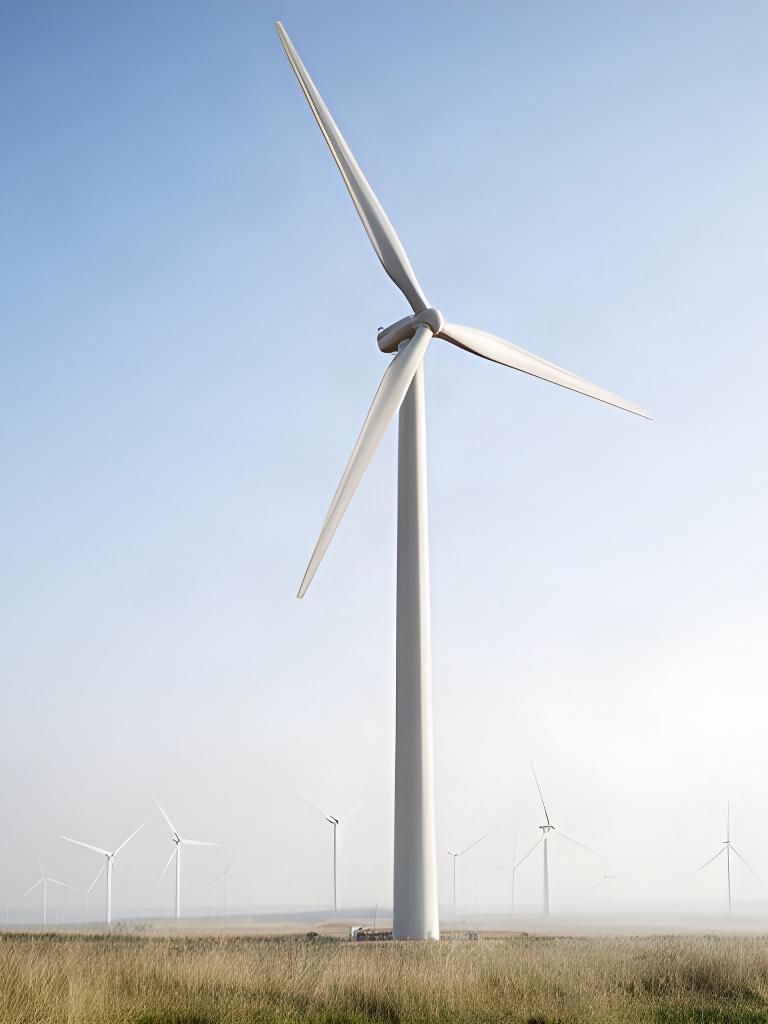Pala de aerogenerador instalada frente a un cielo despejado en un parque eólico