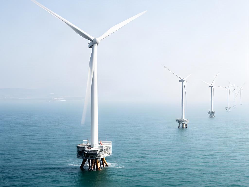 Aerogeneradores modelo E-92 sobre una plataforma offshore en aguas atlánticas